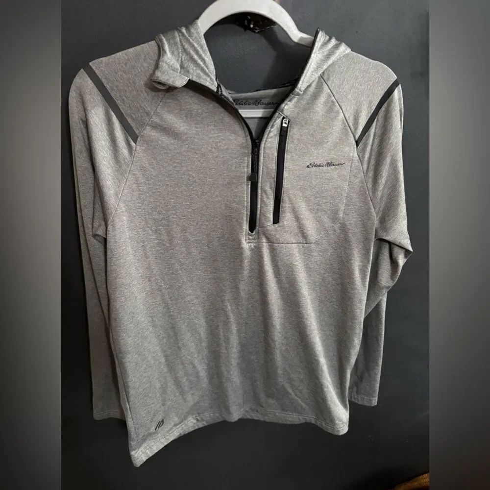Eddie Bauer 1/4 Zip Hooded Sweatshirt Grey Men's Size Small